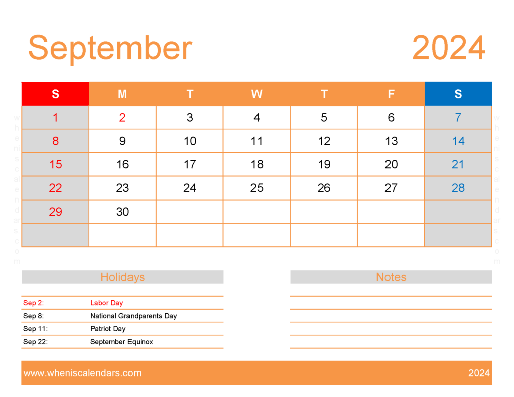 Download September excel Calendar 2024 Letter Horizontal 94174