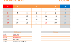November Excel Calendar 2024 N1174