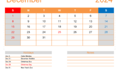 December Excel Calendar 2024 D1174