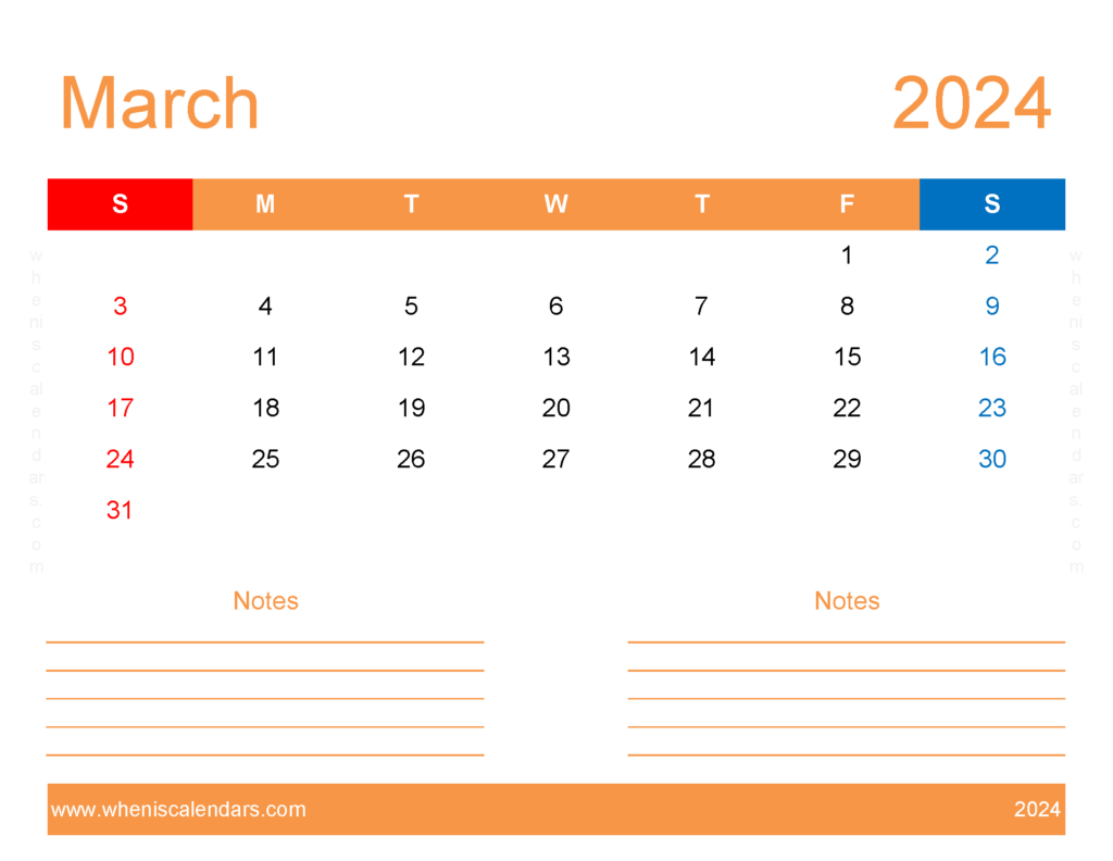 Download Printable month of March 2024 Letter Horizontal 34255