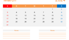 Blank March 2024 Calendar Editable M3256