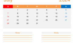 Blank July 2024 Calendar Editable J7256