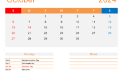 October 2024 Calendar Excel Template O1176