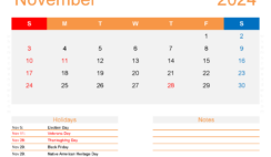 November 2024 Calendar Excel Template N1176