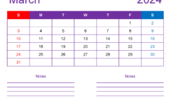 Editable Calendar Mar 2024 M3257