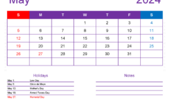 May 2024 Printable Calendar waterproof M5177
