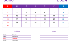 June 2024 Printable Calendar waterproof J6177