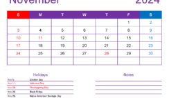 November 2024 Printable Calendar waterproof N1177