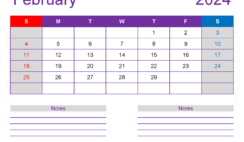 February 2024 Monthly Calendar Template F2258