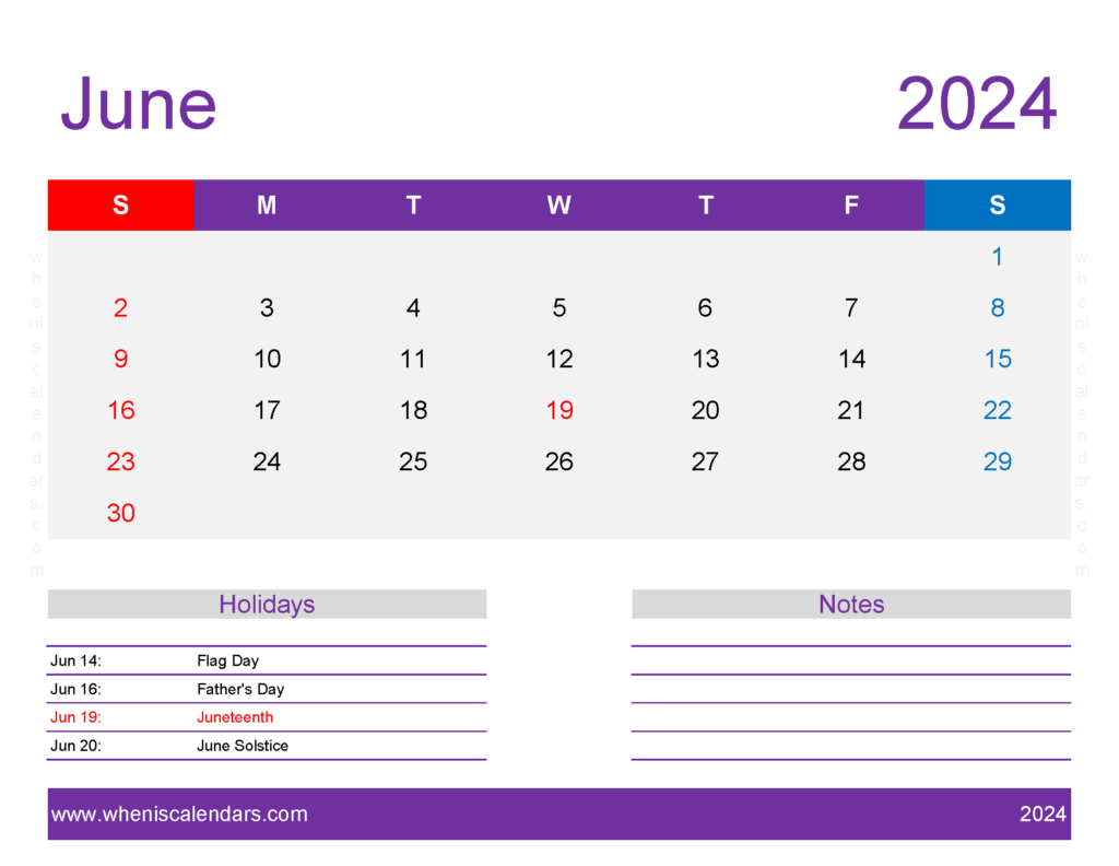 Download June Printable 2024 Calendar Letter Horizontal 64180