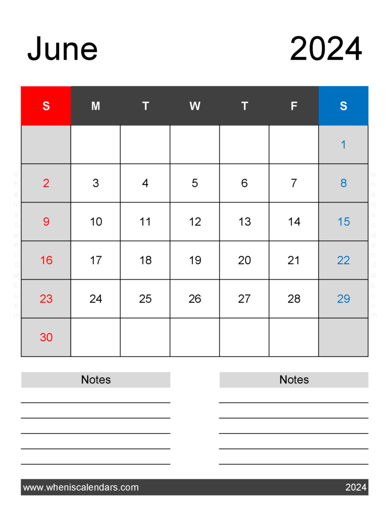 Download June 2024 Calendar Free Printable with Holidays Letter Vertical 64262