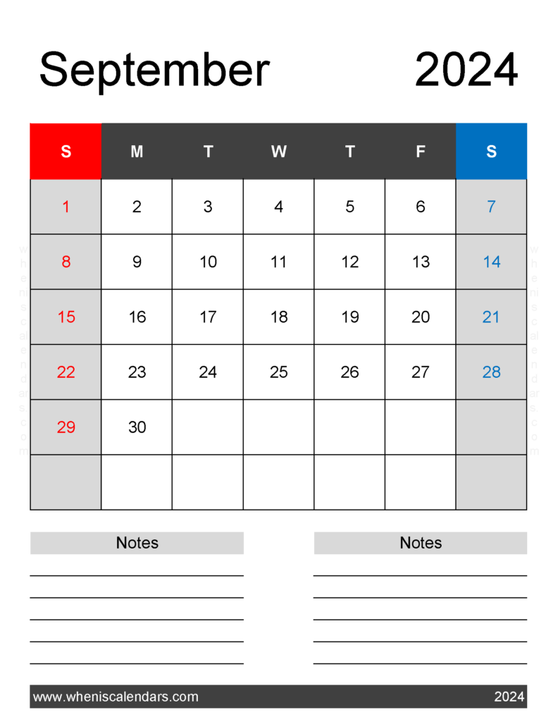 Download September 2024 Calendar Free Printable with Holidays Letter Vertical 94262