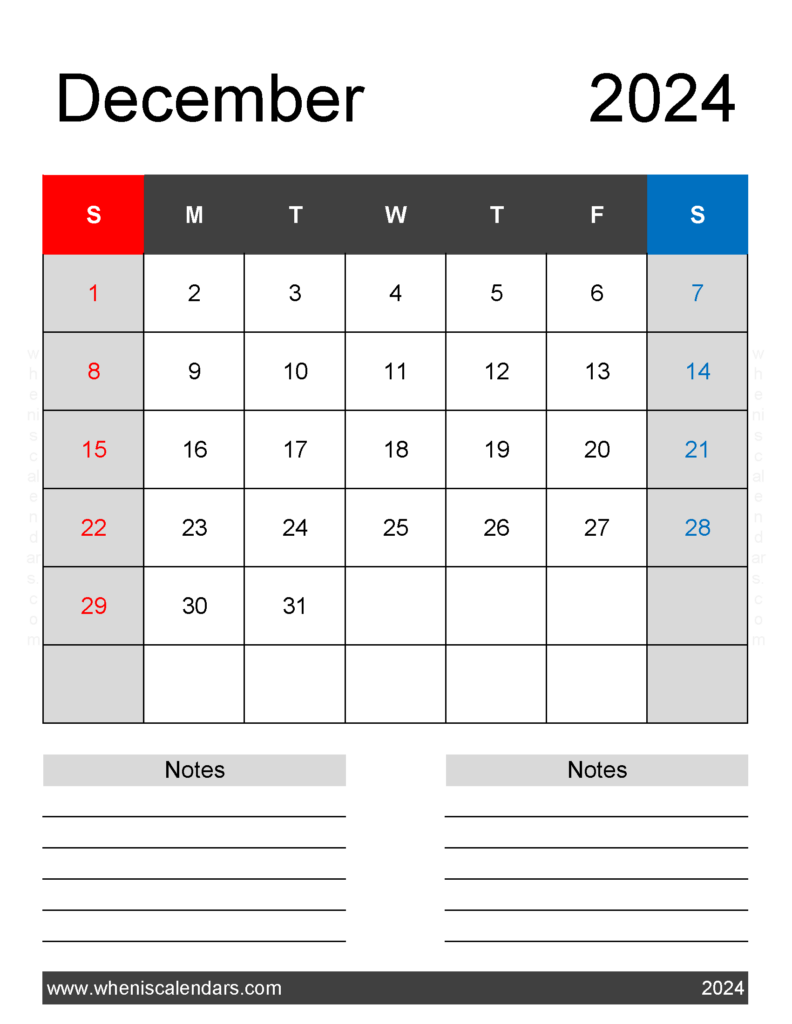 Download December 2024 Calendar Free Printable with Holidays Letter Vertical 124262