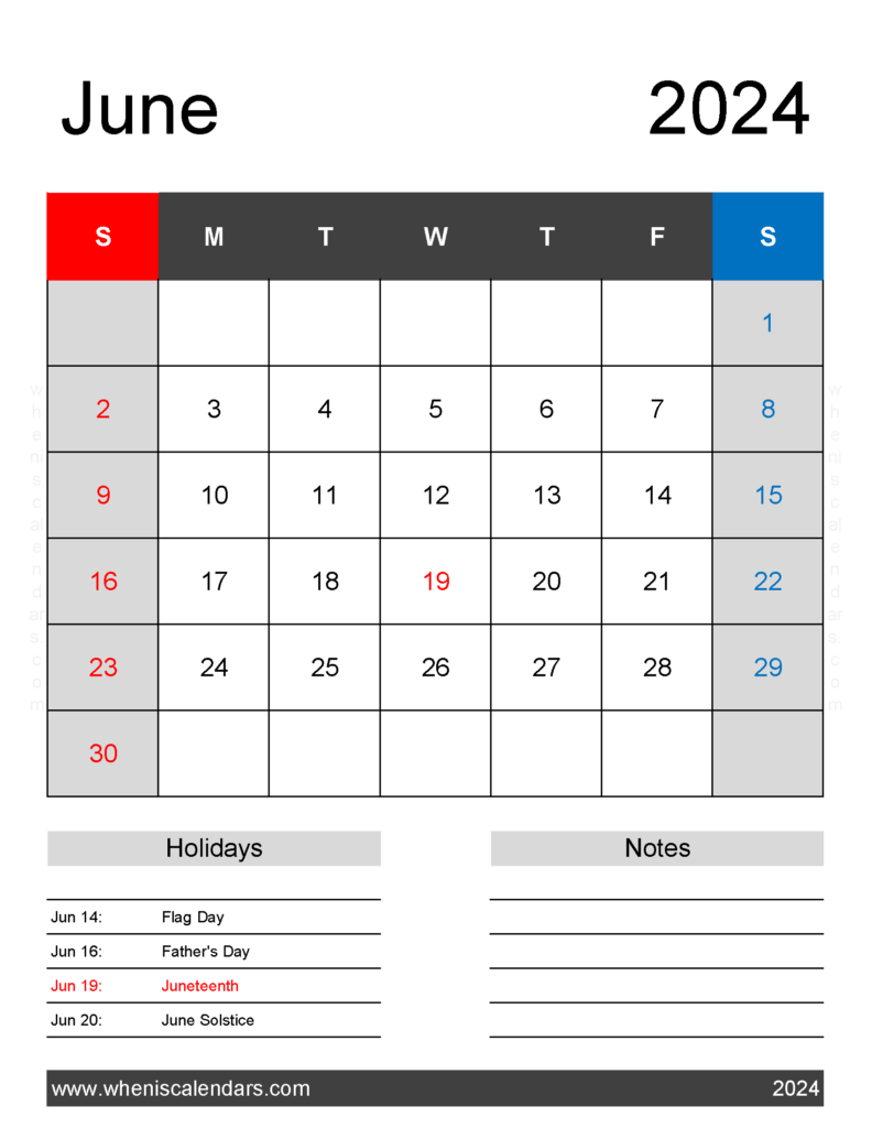 Download June 2024 Calendar Template Printable Letter Vertical 64182
