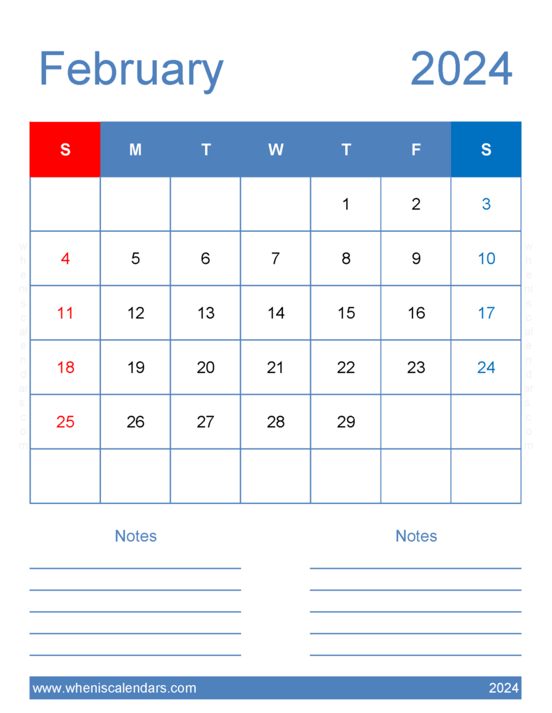 Download February 2024 Calendar Blank Calendar pages Letter Vertical 24265