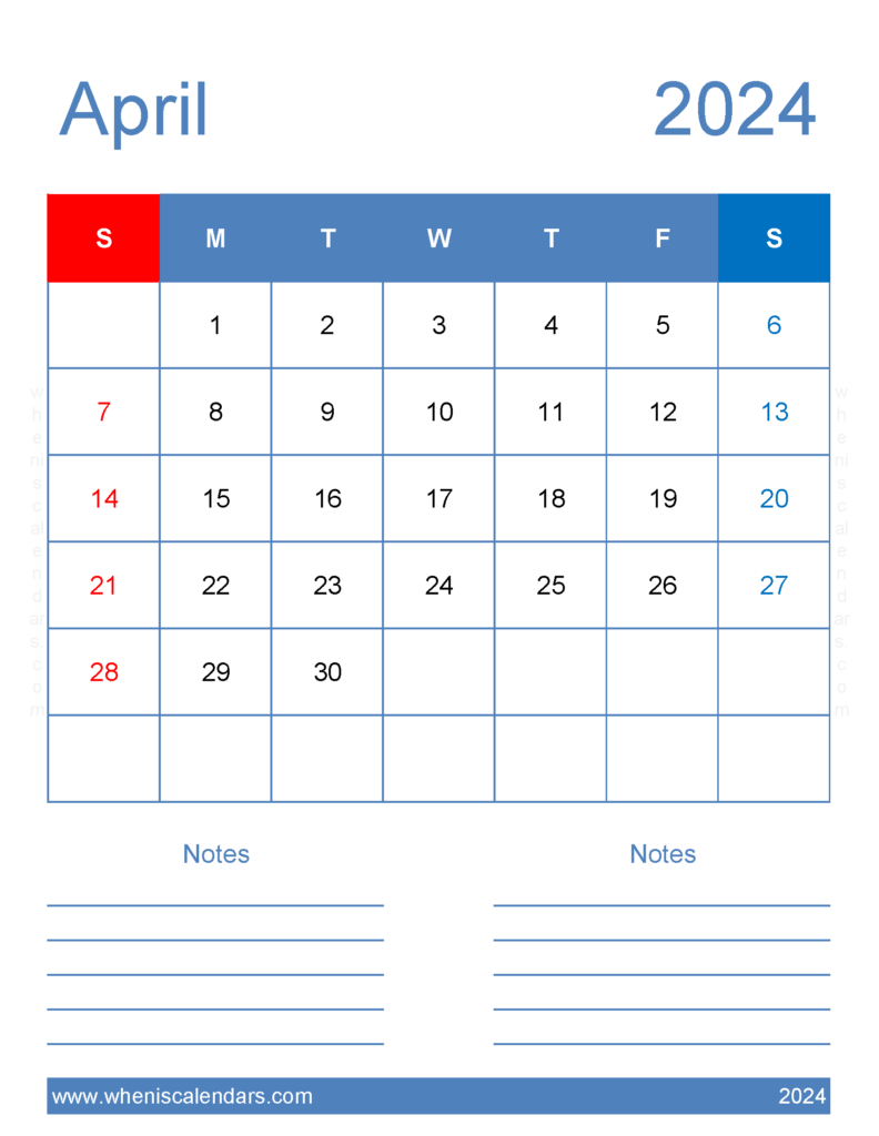Download April 2024 Calendar Blank Calendar pages Letter Vertical 44265