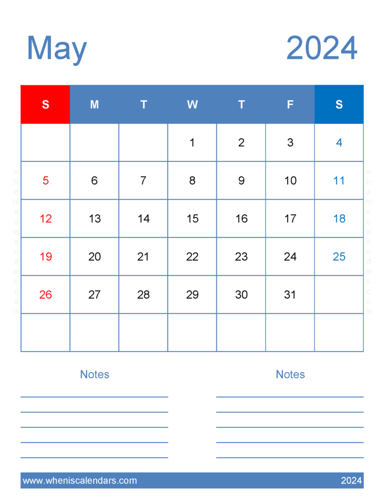 Download May 2024 Calendar Blank Calendar pages Letter Vertical 54265