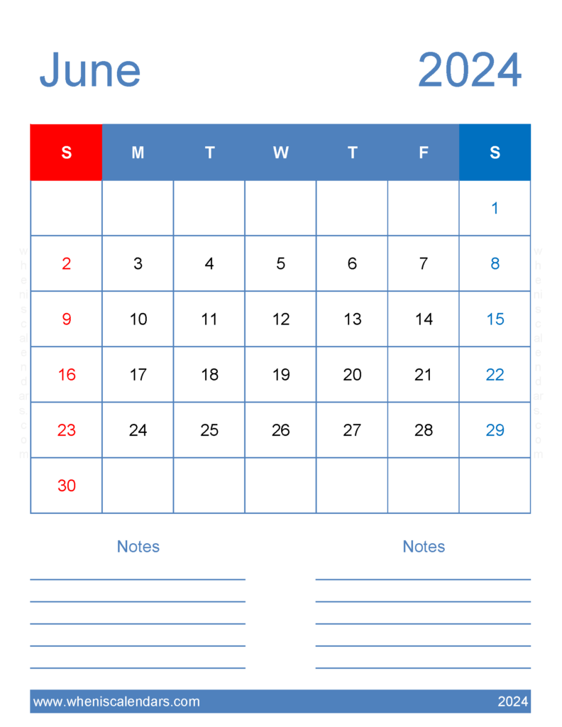 Download June 2024 Calendar Blank Calendar pages Letter Vertical 64265