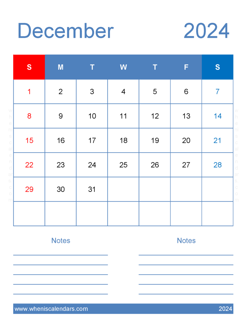 Download December 2024 Calendar Blank Calendar pages Letter Vertical 124265