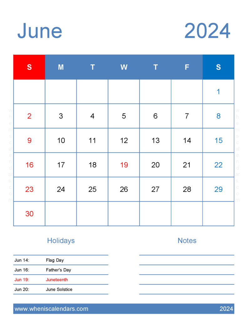 Download Blank June Calendar 2024 Printable Letter Vertical 64185