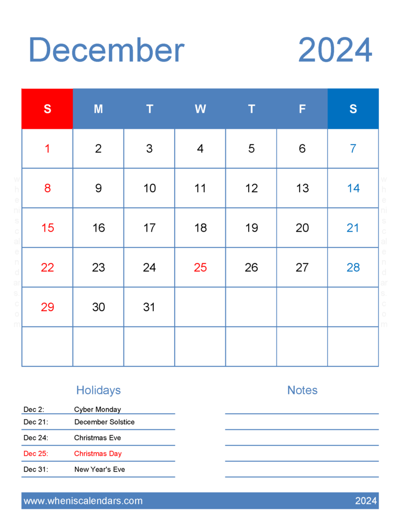 Download Blank December Calendar 2024 Printable Letter Vertical 124185
