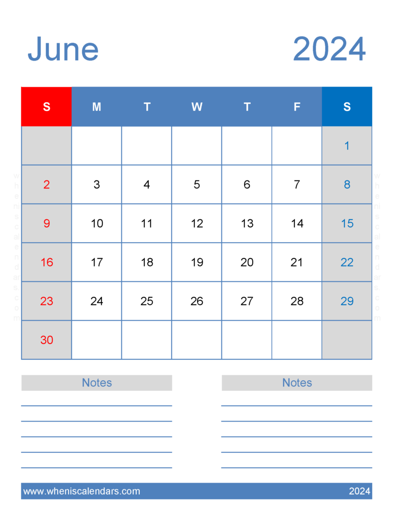 Download June 2024 Calendar with Holidays Printable Free Letter Vertical 64266