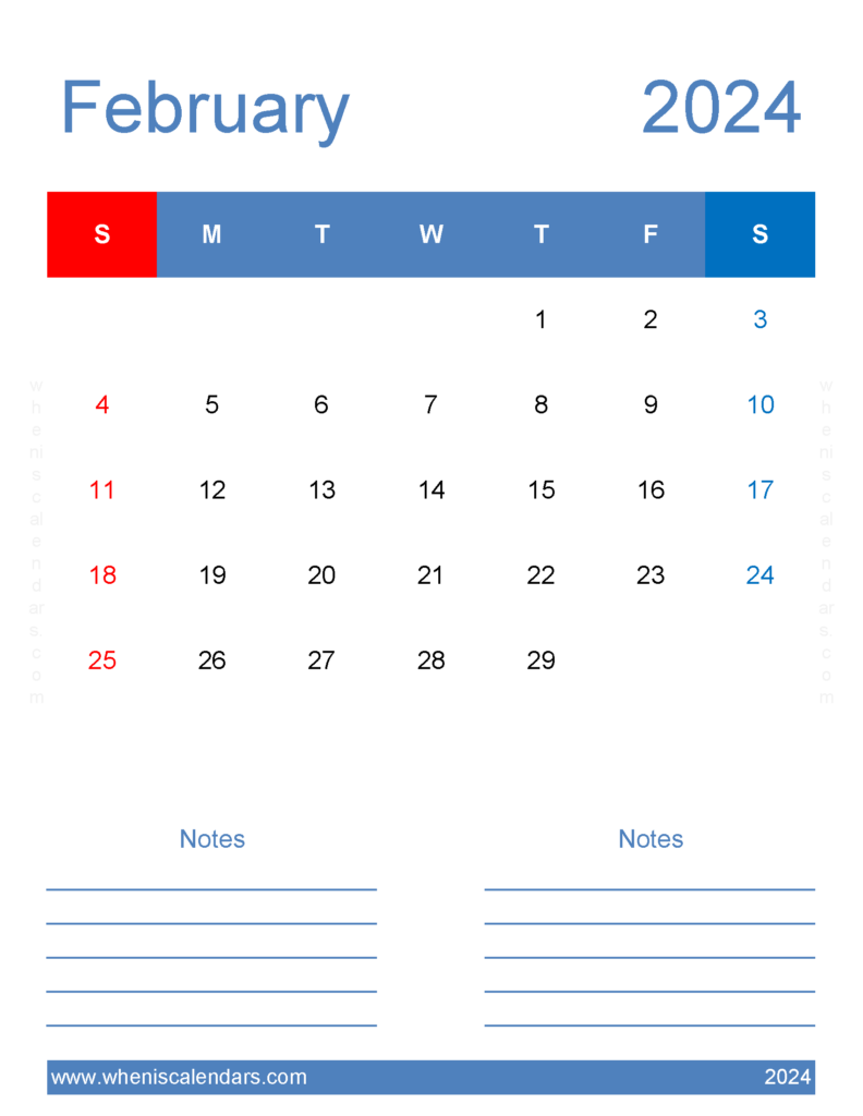Download Feb 2024 editable Calendar Letter Vertical 24267