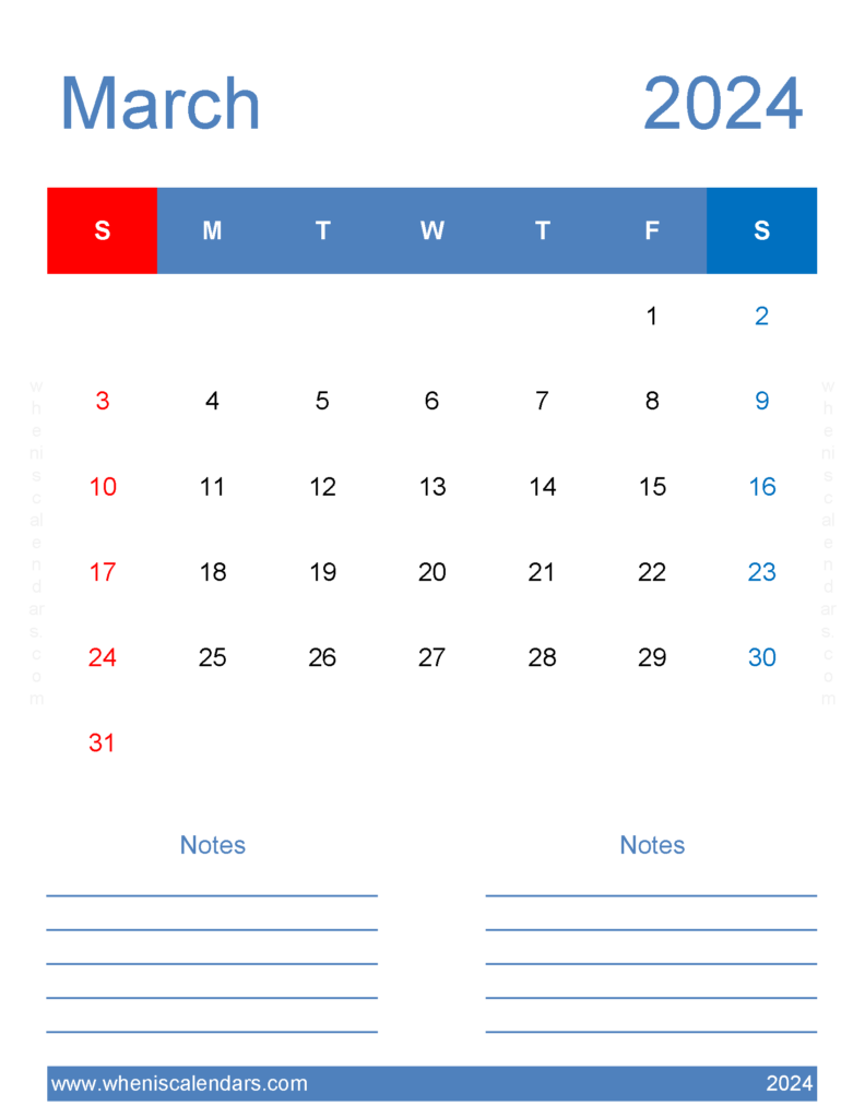 Download Mar 2024 editable Calendar Letter Vertical 34267