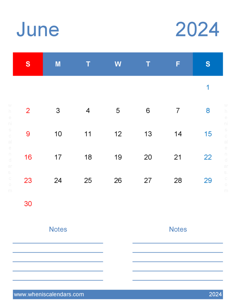 Download Jun 2024 editable Calendar Letter Vertical 64267