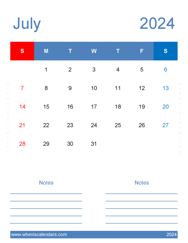 Download Jul 2024 editable Calendar Letter Vertical 74267
