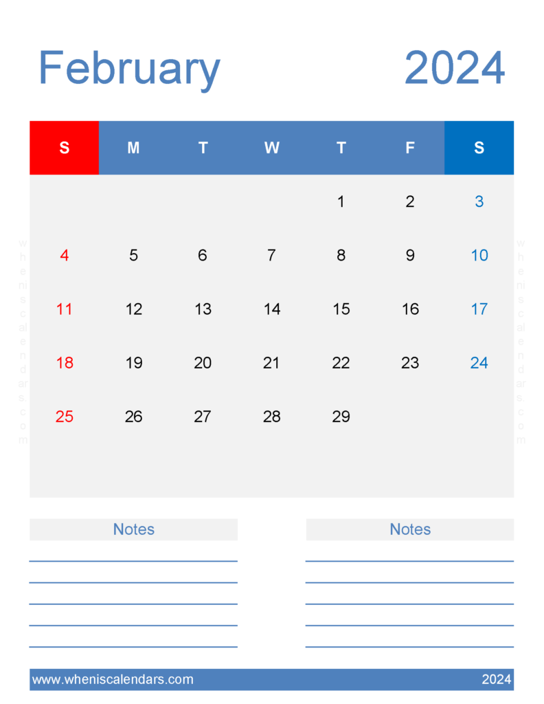 Download Free print February 2024 Calendar Letter Vertical 24268