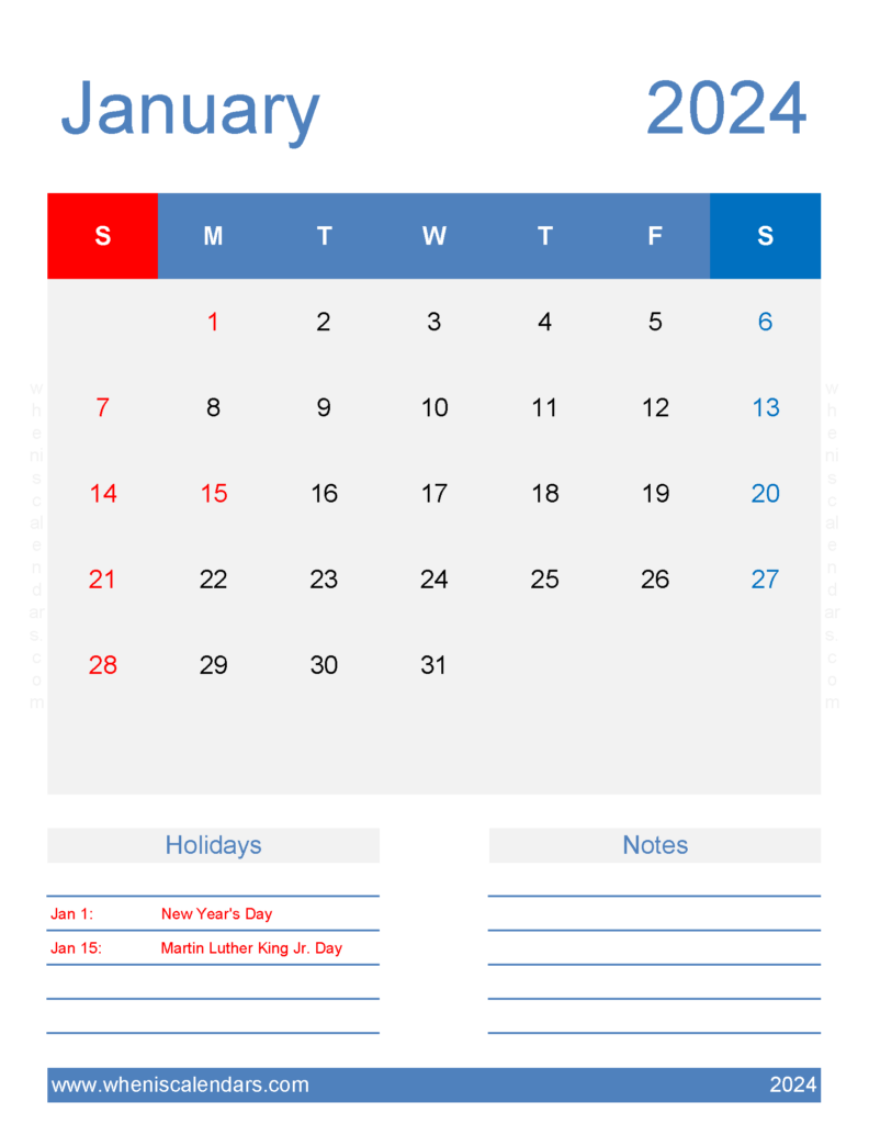 Download Free Printable January 2024 Calendar Letter Vertical J4188