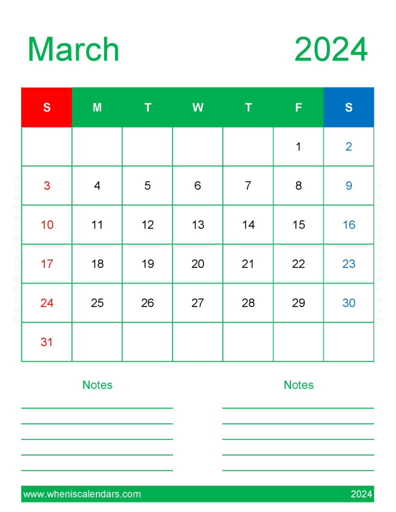 Download print Calendar 2024 March Letter Vertical 34269