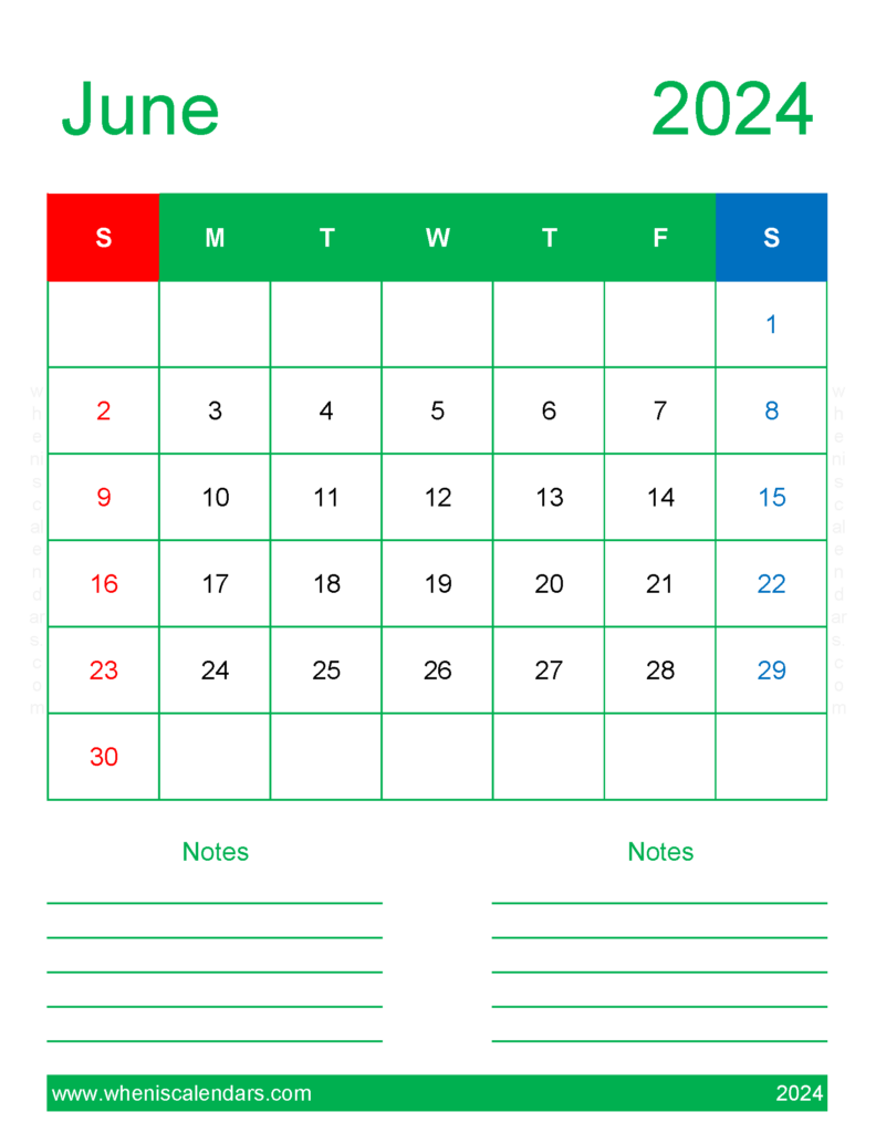 Download print Calendar 2024 June Letter Vertical 64269