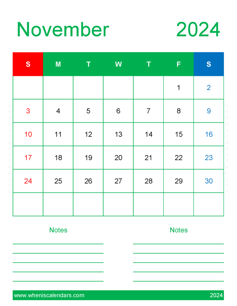 Download print Calendar 2024 November Letter Vertical 114269