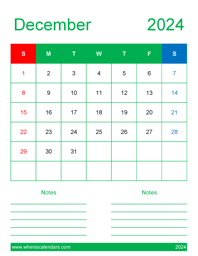 Download print Calendar 2024 December Letter Vertical 124269
