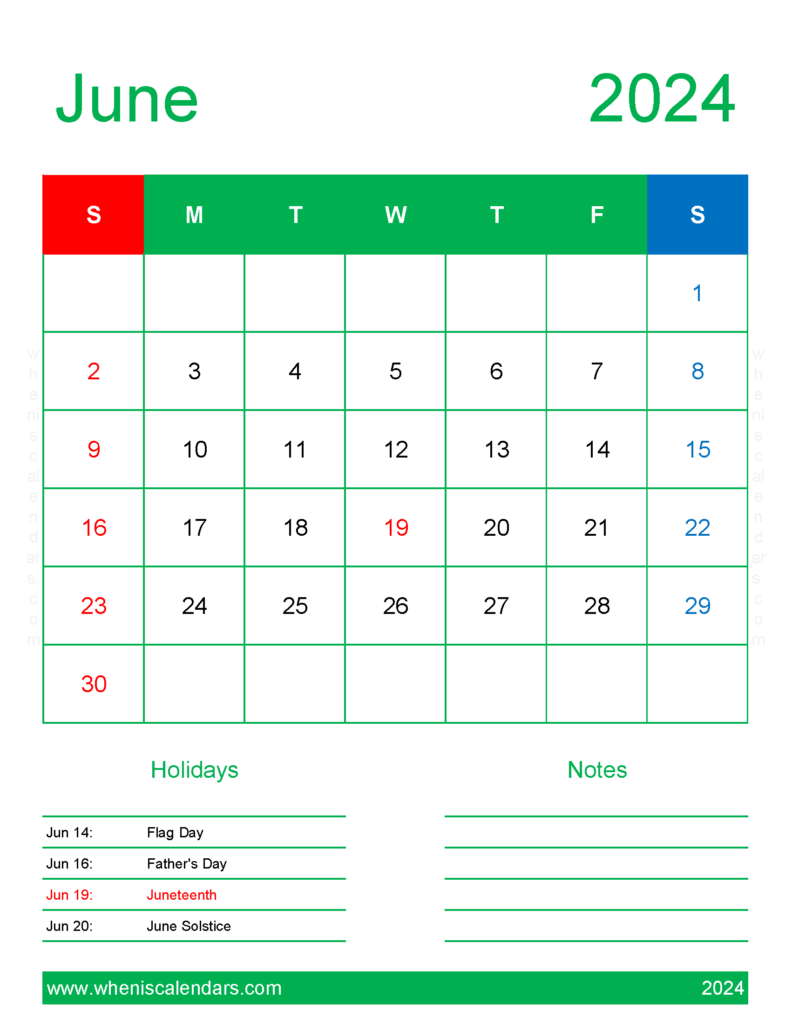 Download Blank Calendar page June 2024 Letter Vertical 64189