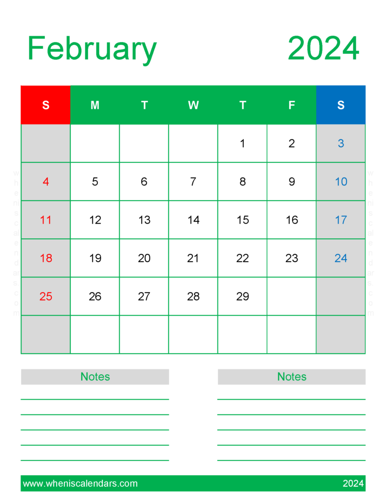 Download February 2024 Calendar Free Printable Calendar Letter Vertical 24270