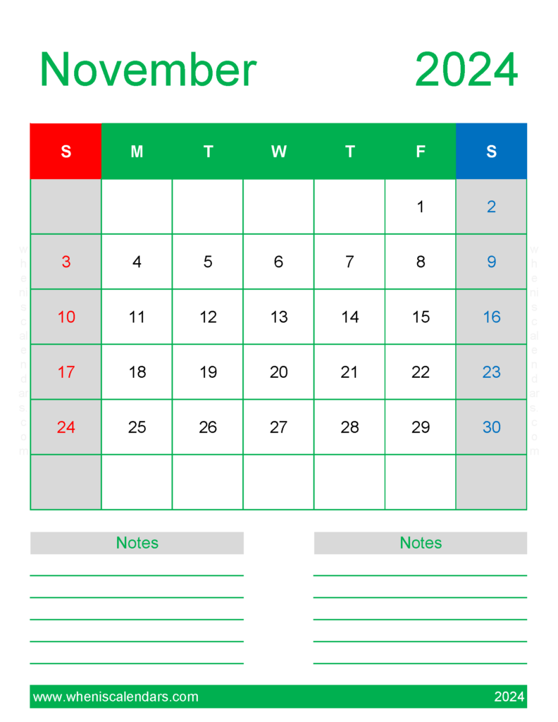 Download November 2024 Calendar Free Printable Calendar Letter Vertical 114270