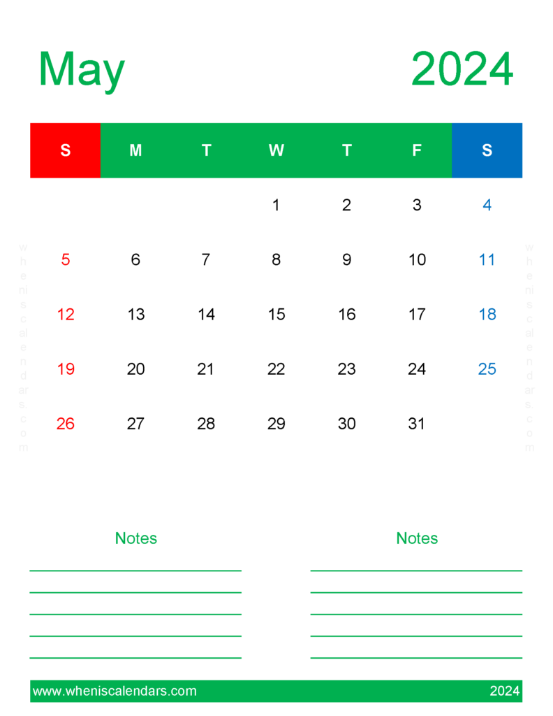 Download Printable May Calendar 2024 Letter Vertical 54271