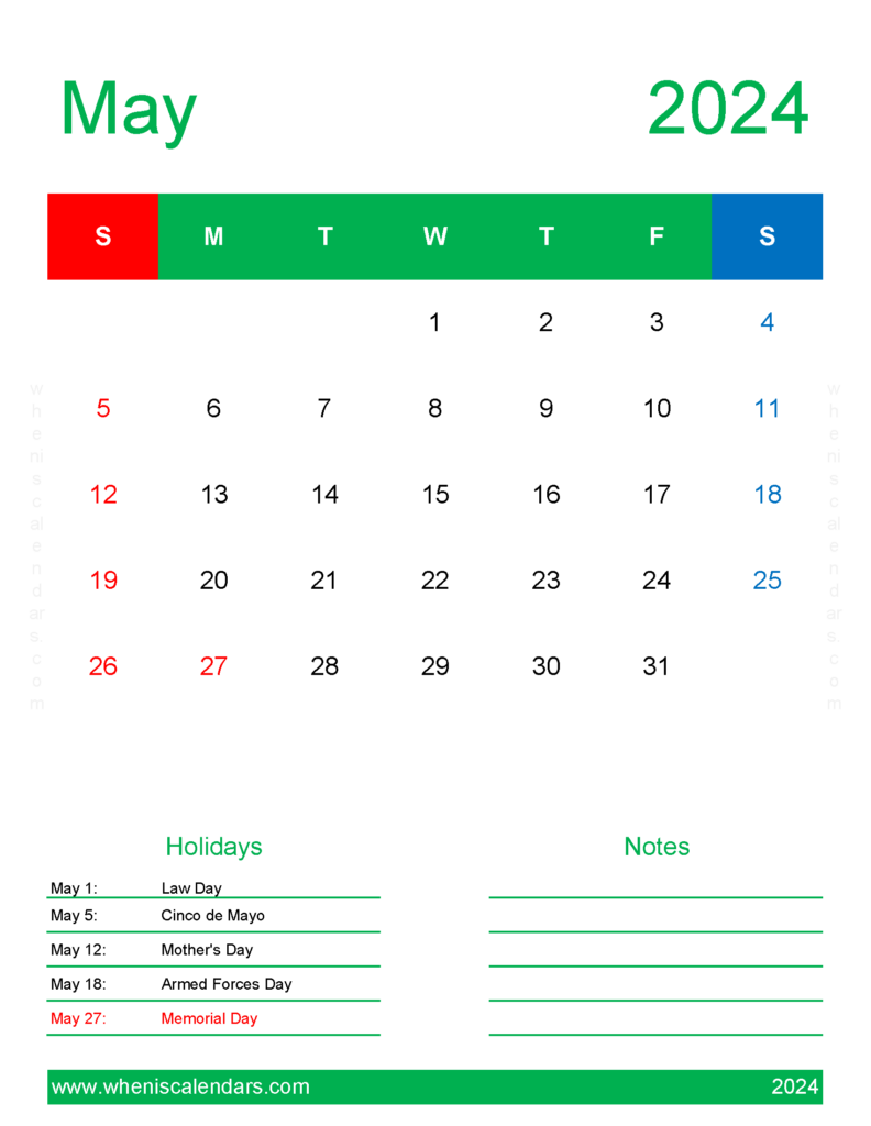 Download May 2024 Template Calendar Letter Vertical 54191
