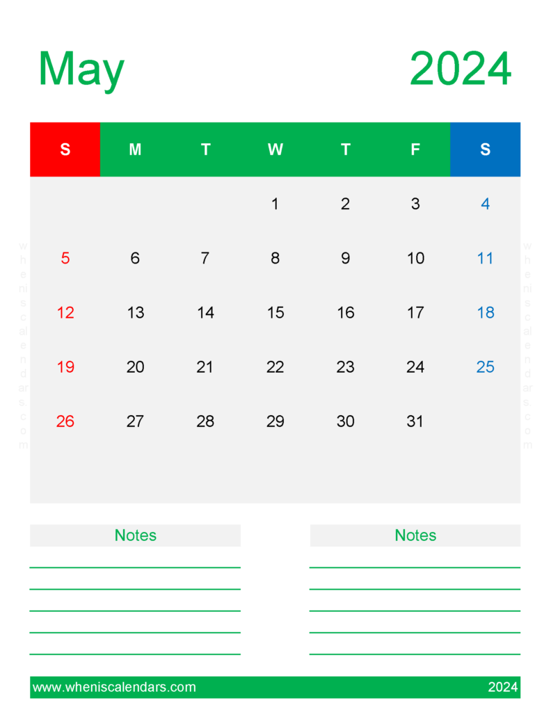Download May 2024 Blank Calendar page Letter Vertical 54272