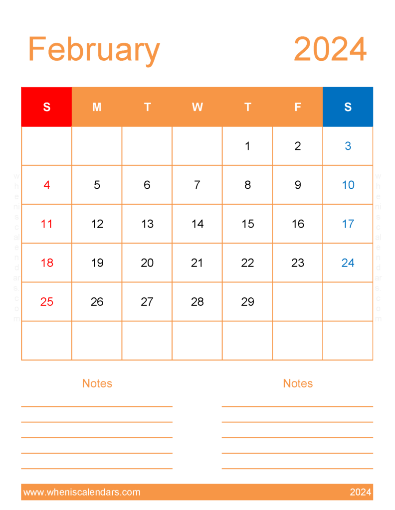 Download Free Printable Calendar February 2024 Letter Vertical 24273