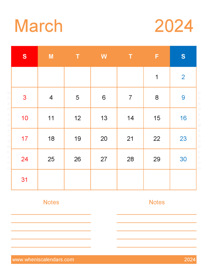 Download Free Printable Calendar March 2024 Letter Vertical 34273
