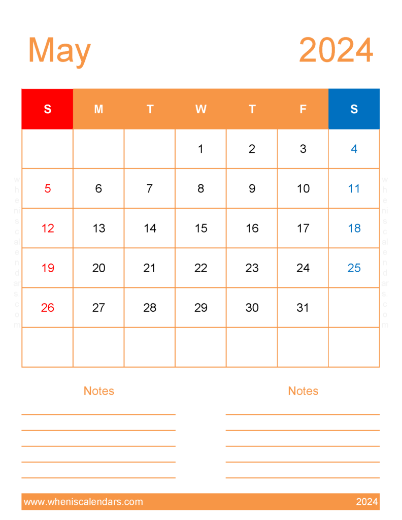 Download Free Printable Calendar May 2024 Letter Vertical 54273