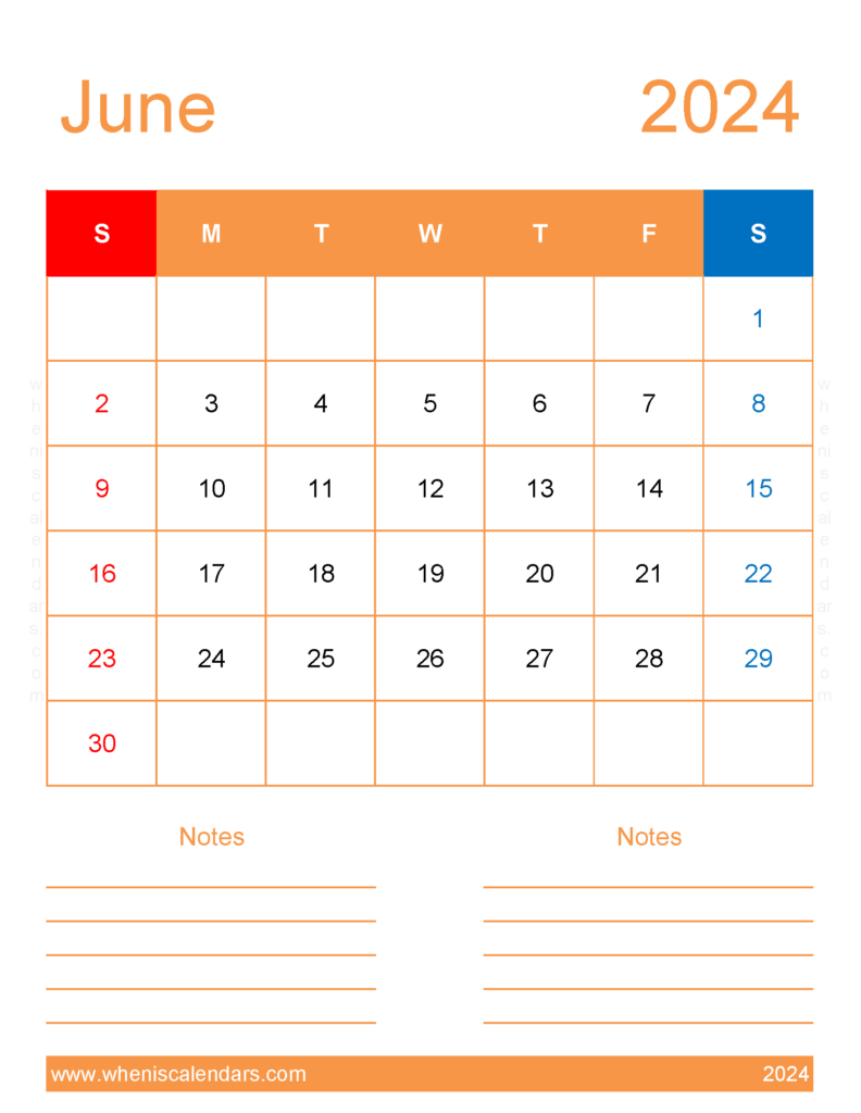 Download Free Printable Calendar June 2024 Letter Vertical 64273