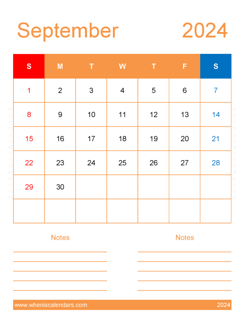 Download Free Printable Calendar September 2024 Letter Vertical 94273