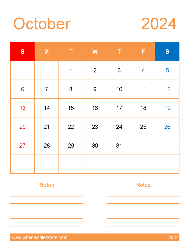 Download Free Printable Calendar October 2024 Letter Vertical 104273