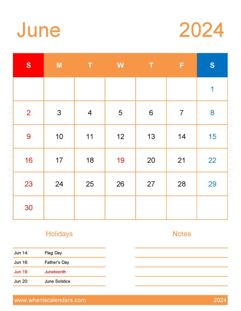 Download June cute Calendar 2024 Letter Vertical 64193