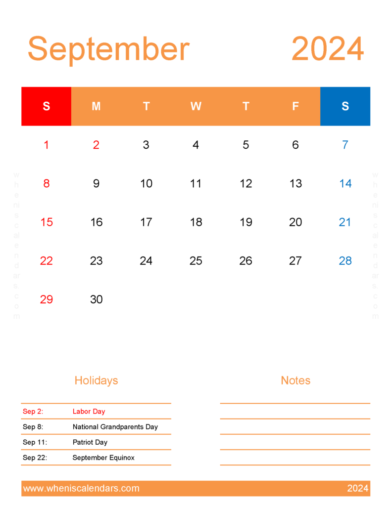 Download September fillable Calendar 2024 Letter Vertical 94195